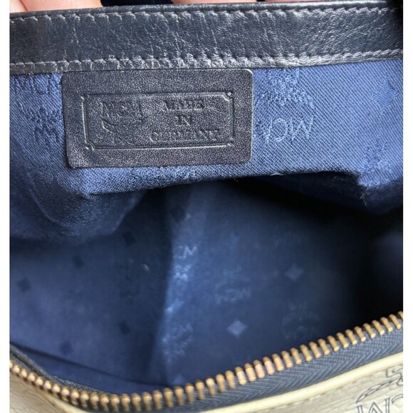 MCM Vintage Navy & White
Visetos Boston Leather Handbag w/Gold MCM Logo - Picture 14 of 16
